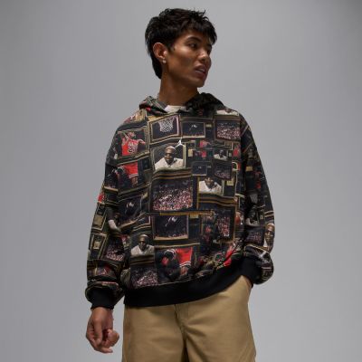 Jordan Brooklyn Fleece Printed Pullover Hoodie Black - Must - Kapuutsiga harajuku