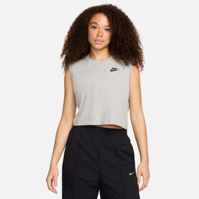 Nike Sportswear Club Wmns Sleeveless Cropped Top Heather Grey - Hall - Lühikeste varrukatega T-särk