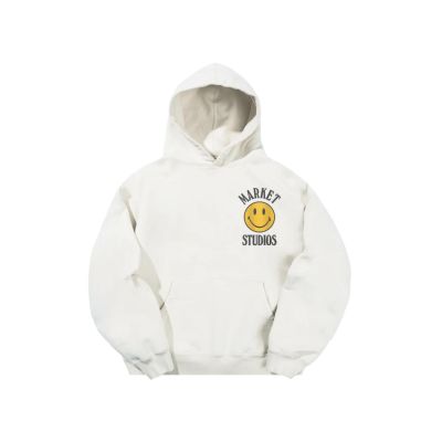 Market Smiley Upside Down Lock-up Hoodie Unbleached Cotton - Valge - Kapuutsiga harajuku